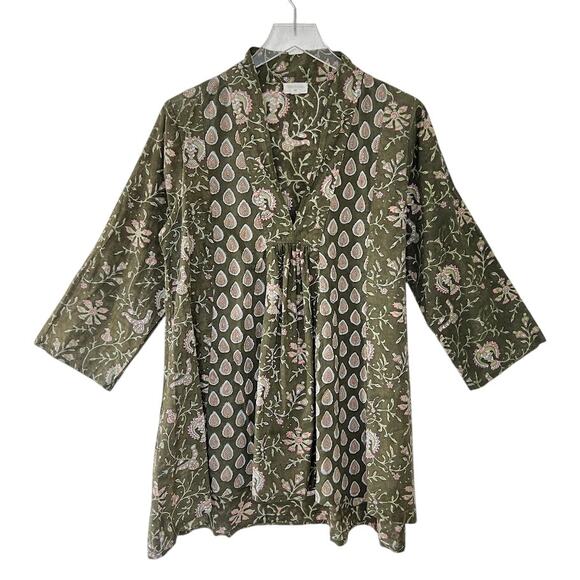 World Market Women's Paisley Tunic S/M Green Cotton Long Sleeve Casual Top - Picture 1 of 6